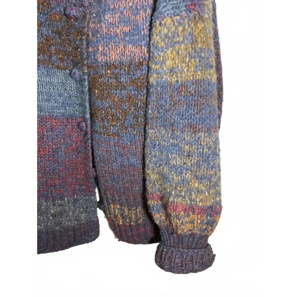 70's Cozy Hand-Knit Super Chunky Oversized  Wool  Multi-Colored Sweater Coat OS - Picture 4 of 11